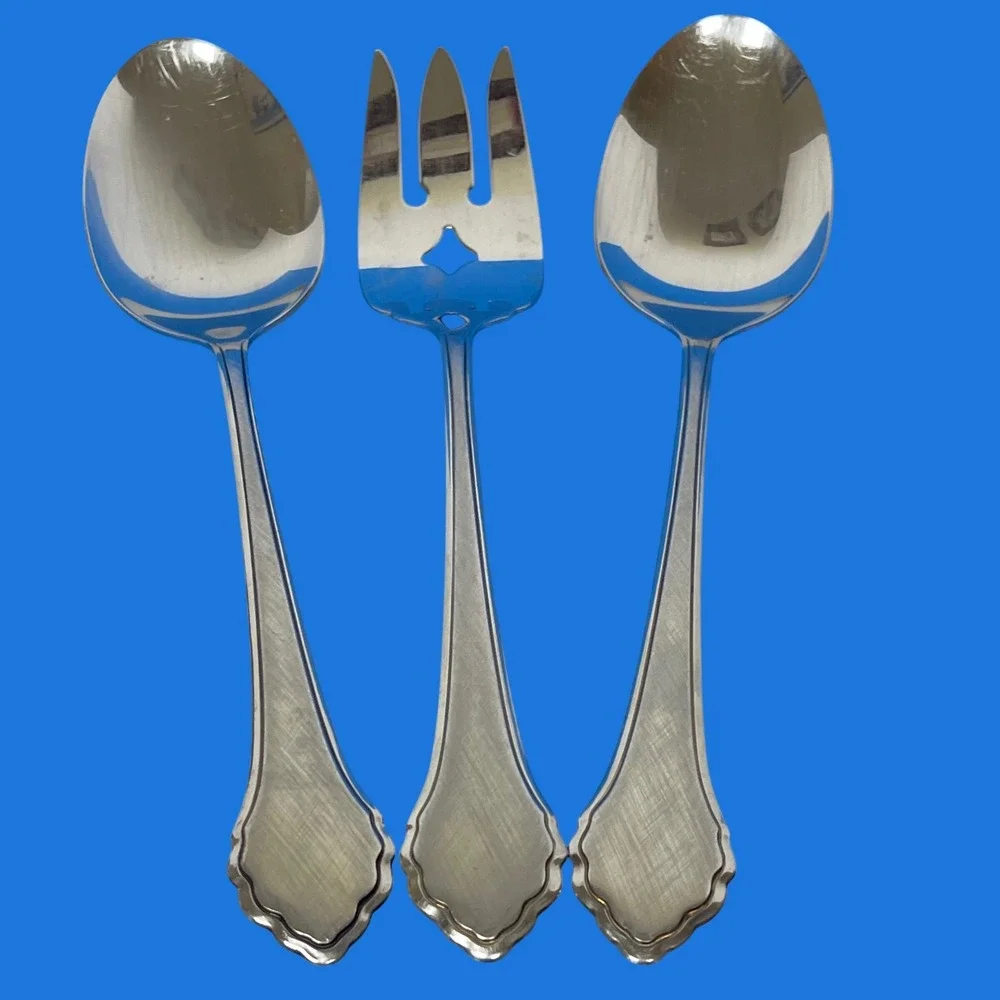 Oneida Summer Mist Autumn Glow Serving Set Silver Stainless 3pc Fork Spoon